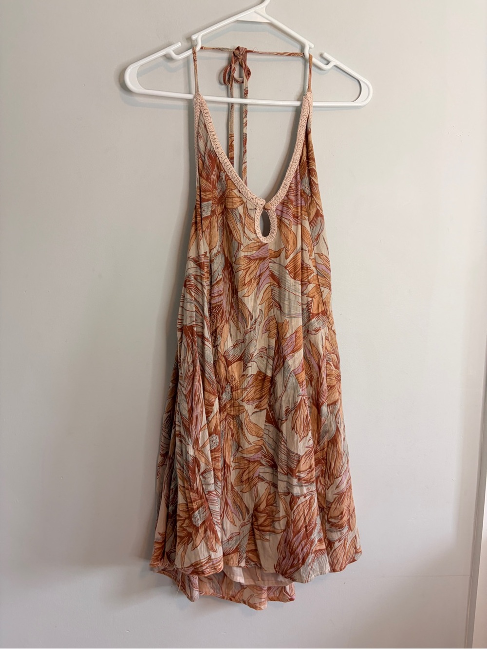 NWT O'Neill Halter Floral Sundress Peach Cream Beachy Boho XS